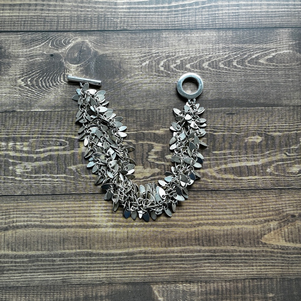 Carolee Silver-Tone Leaf Dangle Multi Strand Toggle Bracelet Statement